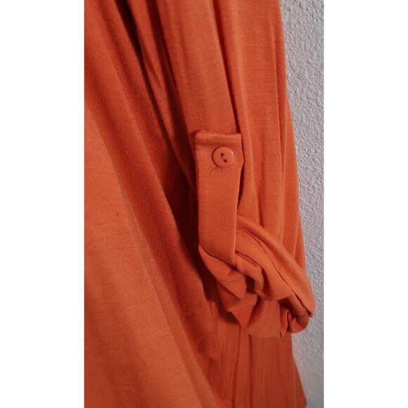 Cupio Woman Orange Round Neck Top 2X Flowy Lightweight Stretchy Roll Tab Sleeves - Picture 2 of 5